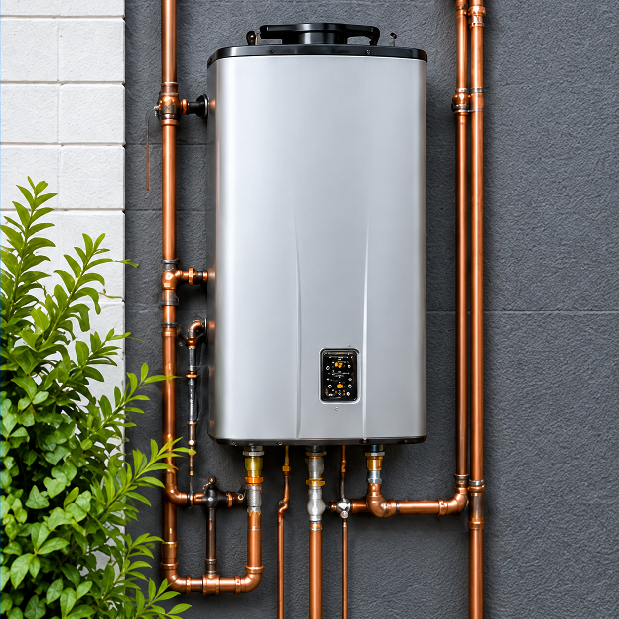 Rheem Hot Water Replacement System Installed on Brick Wall